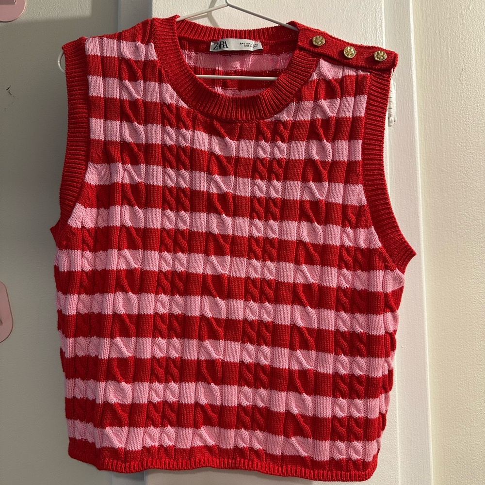Zara pink and red stripe knit sweater vest size large